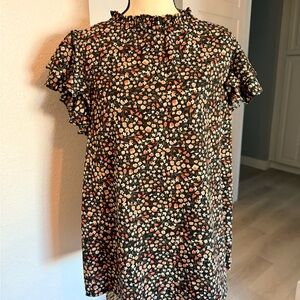 Elegant Floral Ruffle Sleeve Blouse - Black and Pink